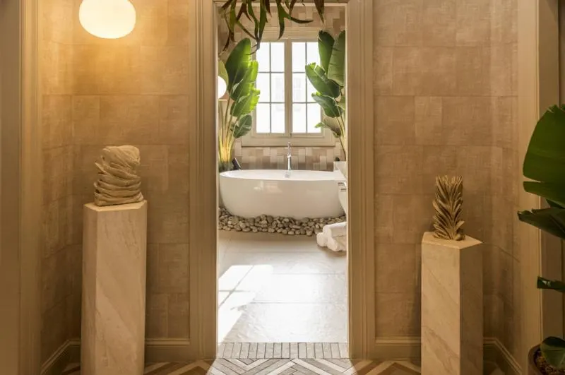 Decortiles em suíte no Peru: texturas para quarto e banheiro