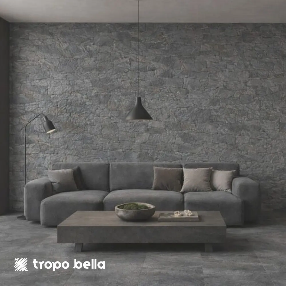 Porcelanato Lithos Graphite Relevo 3D 33x65 Tropobella em ambiente
